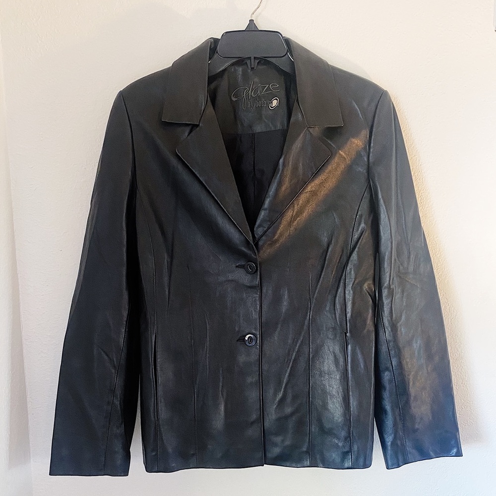 Goat suede black leather jacket by glaze size 42 women’s